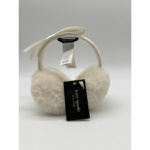 KATE SPADE faux-fur bow top headband women's earmuffs ear warmer - White - Picture 4 of 6